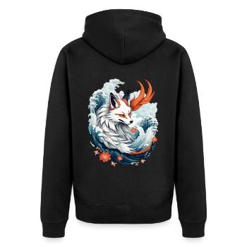 Japanische Kitsune Fuchs Anime Kawaii Fuchsgeist - Unisex Premium Bio Zip Hoodie - Schwarz - Hinten - Nico (187cm)