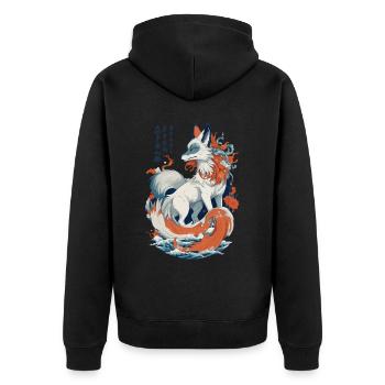 Vintage Ukiyo-E Kunst Japanische Kitsune Fuchs - Unisex Premium Bio Zip Hoodie - Schwarz - Hinten - Nico (187cm)