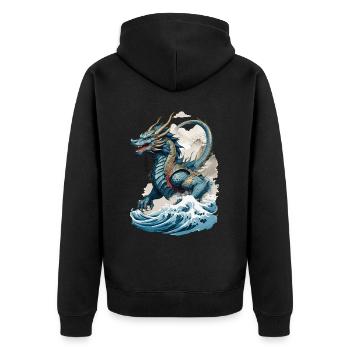Vintage Ukiyo-E Kunst Japanischer Drache Design - Unisex Premium Bio Zip Hoodie - Schwarz - Hinten - Nico (187cm)