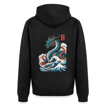 Vintage Ukiyo-E Kunst Japanischer Drache Design - Unisex Premium Bio Zip Hoodie - Schwarz - Hinten - Nico (187cm)