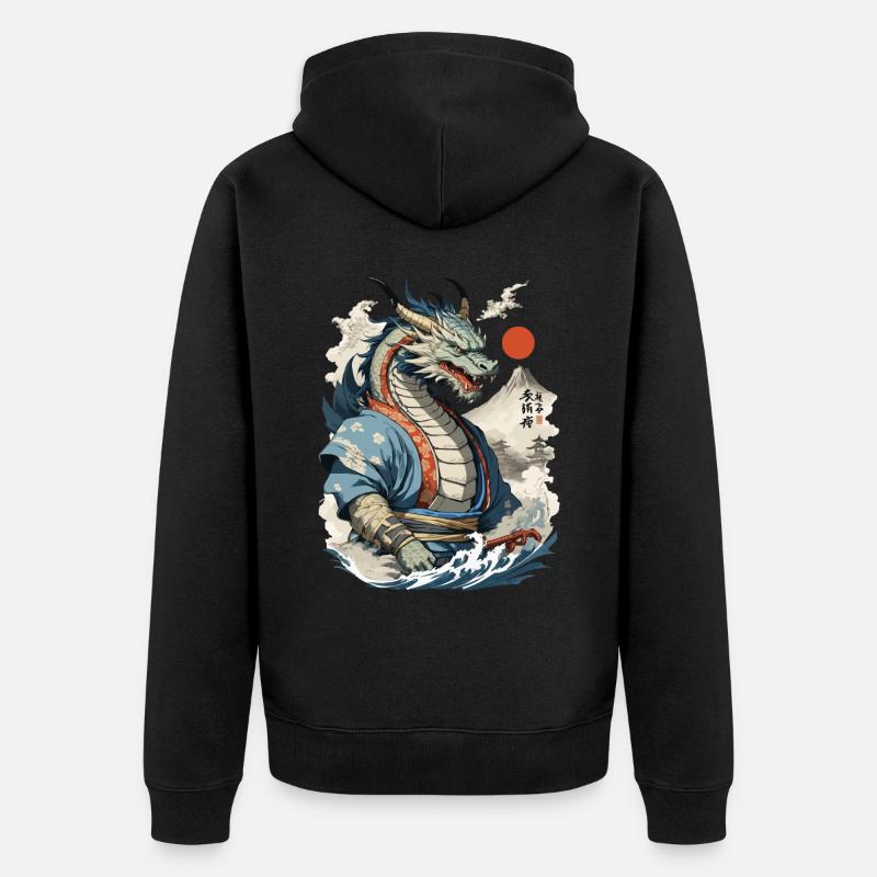 Samurai Ukiyo-E Kunst Japanische Drachen - Unisex Premium Bio Zip Hoodie - Schwarz