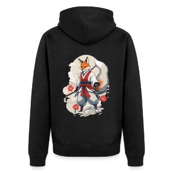Samurai Kitsune Fox Kawaii Fox Spirit Design - Unisex Premium Organic Zip Hoodie - black - Back - Nico (187cm)