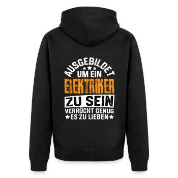 Elektriker Elektro Strom Elektrikermeister - Unisex Premium Bio Zip Hoodie - Schwarz - Hinten - Nico (187cm)