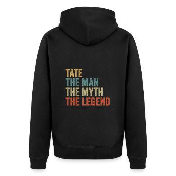 Tate the man the myth - Unisex Premium Bio Zip Hoodie - Schwarz - Hinten - Nico (187cm)