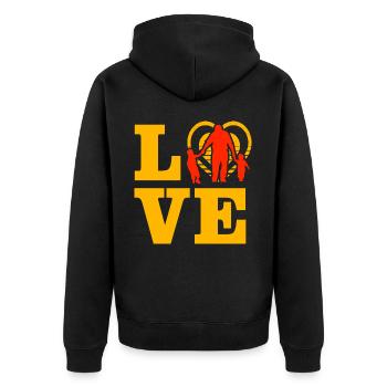 Liebe Familie - Unisex Premium Bio Zip Hoodie - Schwarz - Hinten - Nico (187cm)