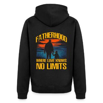 Vaterschaft, wo die Liebe keine Grenzen kennt - Unisex Premium Bio Zip Hoodie - Schwarz - Hinten - Nico (187cm)