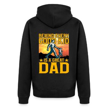 Hinter jedem Good Kid steht ein großartiger Vater - Unisex Premium Bio Zip Hoodie - Schwarz - Hinten - Nico (187cm)
