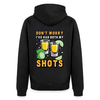 Keine Sorge, ich habe beide Shots gehabt - Unisex Premium Bio Zip Hoodie - Schwarz - Hinten - Nico (187cm)