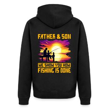 Père et fils, nous vous montrons comment se fait la pêche - Veste à capuche bio Premium Unisexe - noir - Dos - Nico (187cm)