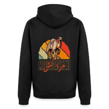 Marrakesch Sonnenkamel - Unisex Premium Bio Zip Hoodie - Schwarz - Hinten - Nico (187cm)