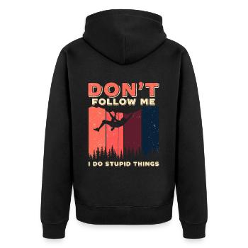 Klettern Mountain Boulder Climble Kletterer - Unisex Premium Bio Zip Hoodie - Schwarz - Hinten - Nico (187cm)