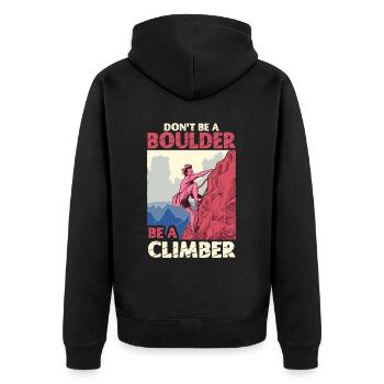 Klettern Mountain Boulder Climble Kletterer - Unisex Premium Bio Zip Hoodie - Schwarz - Hinten - Nico (187cm)