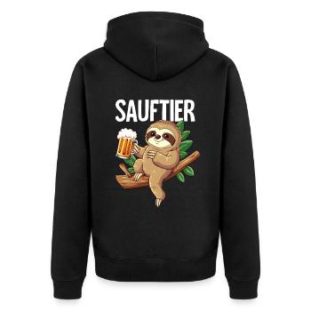 Faultier Sauftier - Unisex Premium Bio Zip Hoodie - Schwarz - Hinten - Nico (187cm)