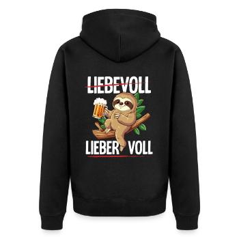Faultier Sauftier Liebevoll Lieber Voll - Unisex Premium Bio Zip Hoodie - Schwarz - Hinten - Nico (187cm)