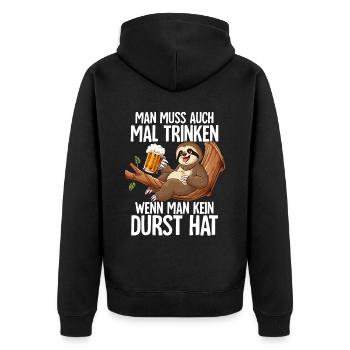 Faultier Sauftier - Unisex Premium Bio Zip Hoodie - Schwarz - Hinten - Nico (187cm)