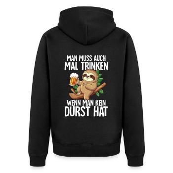 Faultier Sauftier - Unisex Premium Bio Zip Hoodie - Schwarz - Hinten - Nico (187cm)