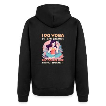 Lustiger Yoga-Liebhaber-Balance-Kaffee ohne zu verschütten - Unisex Premium Bio Zip Hoodie - Schwarz - Hinten - Nico (187cm)