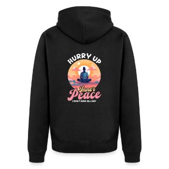 Lustige Yoga-Liebhaber Beeilen Sie sich Innerer Frieden, der nicht alles hat - Unisex Premium Bio Zip Hoodie - Schwarz - Hinten - Nico (187cm)