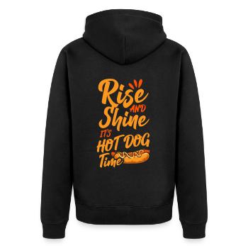 Hot Dog Adult Rise And Shine It's - Unisex Premium Bio Zip Hoodie - Schwarz - Hinten - Nico (187cm)
