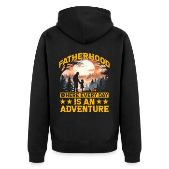 Vaterschaft, wo jeder Tag Abenteuer ist - Unisex Premium Bio Zip Hoodie - Schwarz - Hinten - Nico (187cm)