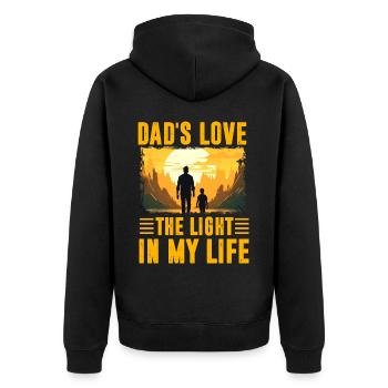 Papa liebt das Licht in meinem Leben - Unisex Premium Bio Zip Hoodie - Schwarz - Hinten - Nico (187cm)
