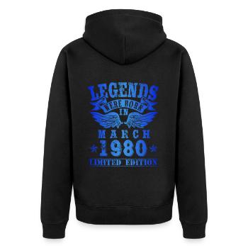 Legends were born in März 1980 Geburtstag - Unisex Premium Bio Zip Hoodie - Schwarz - Hinten - Nico (187cm)