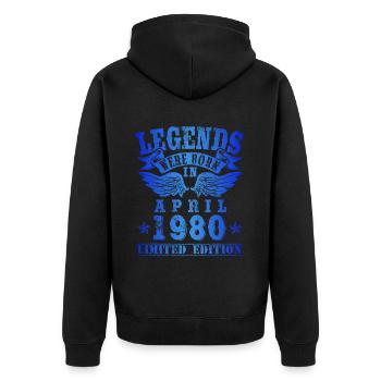 Legends were born in April 1980 Geburtstag - Unisex Premium Bio Zip Hoodie - Schwarz - Hinten - Nico (187cm)