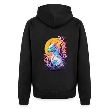 Vintage Vaporwave Art Japanese Dragon - Unisex Premium Organic Zip Hoodie - black - Back - Nico (187cm)