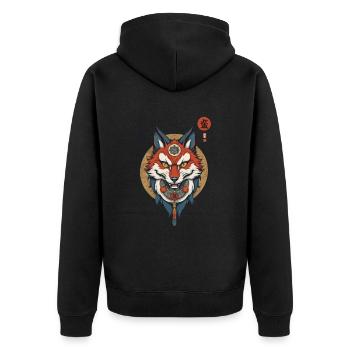 Masque Kitsune Japonais Anime Kawaii Renard Fantôme - Veste à capuche bio Premium Unisexe - noir - Dos - Nico (187cm)