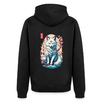 Conception esthétique du masque Kitsune et des fleurs de cerisier - Veste à capuche bio Premium Unisexe - noir - Dos - Nico (187cm)