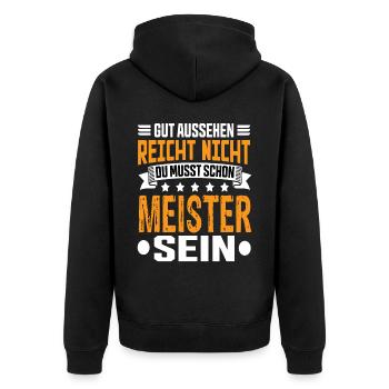 Meister - Unisex Premium Bio Zip Hoodie - Schwarz - Hinten - Nico (187cm)