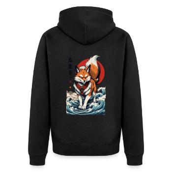 Vintage Ukiyo-E Style Kawaii Fox Spirit Japan - Unisex Premium Organic Zip Hoodie - black - Back - Nico (187cm)