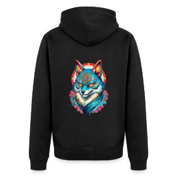 Masque Kitsune Japonais Anime Kawaii Renard Fantôme - Veste à capuche bio Premium Unisexe - noir - Dos - Nico (187cm)