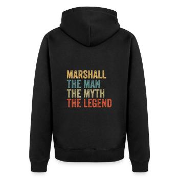 Marshall the man the myth - Unisex Premium Organic Zip Hoodie - black - Back - Nico (187cm)
