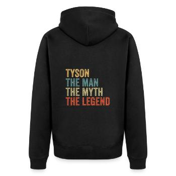 Tyson the man the myth - Unisex Premium Bio Zip Hoodie - Schwarz - Hinten - Nico (187cm)