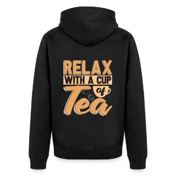 Hot Tea Relax With A Cup Of Tea Party Coffee Lover - Unisex Premium Organic Zip Hoodie - black - Back - Nico (187cm)