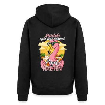 Mädels Egal Was Passiert Pegel Halten - Unisex Premium Bio Zip Hoodie - Schwarz - Hinten - Nico (187cm)