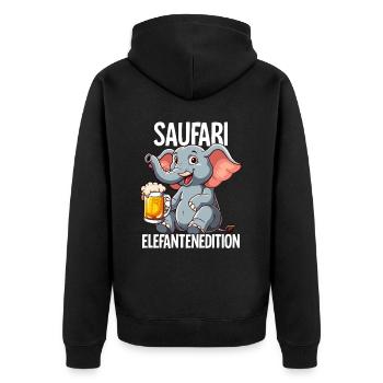 Saufari Elefantenedition Elefant Bier - Unisex Premium Bio Zip Hoodie - Schwarz - Hinten - Nico (187cm)