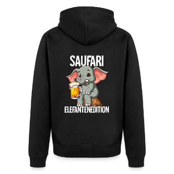 Saufari Elefantenedition Elefant Bier - Unisex Premium Bio Zip Hoodie - Schwarz - Hinten - Nico (187cm)