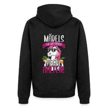 Mädels Egal Was Passiert Pegel Halten - Unisex Premium Bio Zip Hoodie - Schwarz - Hinten - Nico (187cm)