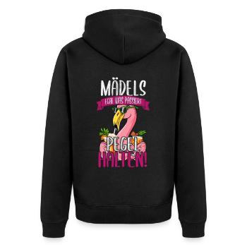 Mädels Egal Was Passiert Pegel Halten - Unisex Premium Bio Zip Hoodie - Schwarz - Hinten - Nico (187cm)