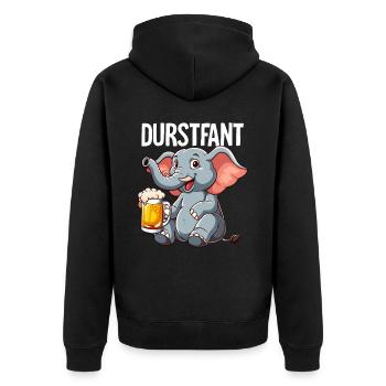 Durstfant Elefant Bier - Unisex Premium Bio Zip Hoodie - Schwarz - Hinten - Nico (187cm)