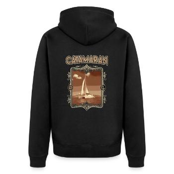 Catamaran Boat Sailboat Sailing Sailor Vintage - Unisex Premium Organic Zip Hoodie - black - Back - Nico (187cm)