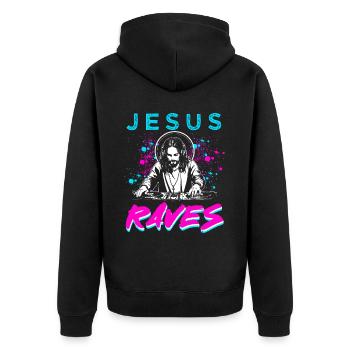 Rave, Techno, House, Party, EDM, Festival, Goa, Electro - Veste à capuche bio Premium Unisexe - noir - Dos - Nico (187cm)