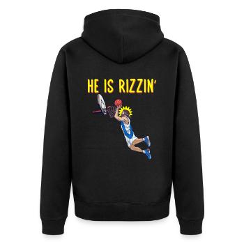 He is risen! Outfit für Ostern, Basketball Jesus - Unisex Premium Bio Zip Hoodie - Schwarz - Hinten - Nico (187cm)