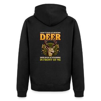 Jäger Hirsch Saugt Vorne Stehend - Unisex Premium Bio Zip Hoodie - Schwarz - Hinten - Nico (187cm)