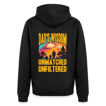 Papas Weisheit unübertroffen ungefiltert - Unisex Premium Bio Zip Hoodie - Schwarz - Hinten - Nico (187cm)