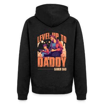 Level Up To Daddy Gamer Dad - Unisex Premium Bio Zip Hoodie - Schwarz - Hinten - Nico (187cm)