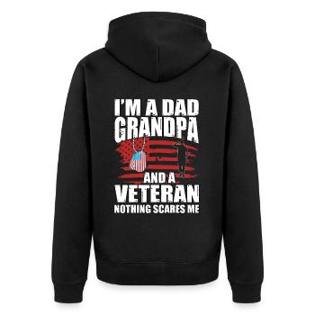 Ich bin Vater, Opa und Veteran, nichts macht mir Angst - Unisex Premium Bio Zip Hoodie - Schwarz - Hinten - Nico (187cm)