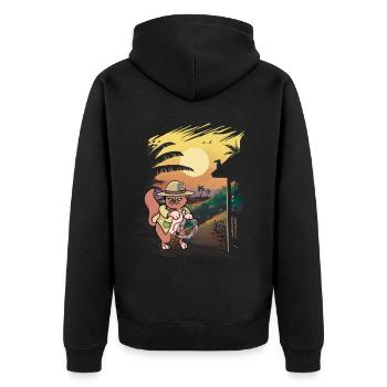 Katze Katzen Wilder Westen Ranger Ranch Bauer - Unisex Premium Bio Zip Hoodie - Schwarz - Hinten - Nico (187cm)
